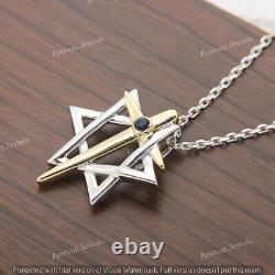 0.25CT Simulated Sapphire Star Of David With Cross Pendant 14K Two -Tone Gold FN