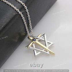 0.25CT Simulated Sapphire Star Of David With Cross Pendant 14K Two -Tone Gold FN