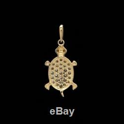 0.30Ct Round Cut Diamond Lady's Turtle Pendant Necklaces 14K Yellow Gold Finish