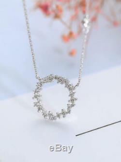 0.50 Carat Round Cut Diamond Open Circle Pendant Necklace 14K White Gold Finish