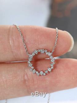 0.50 Carat Round Cut Diamond Open Circle Pendant Necklace 14K White Gold Finish