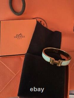 1000% AUTH Hermes Clic Clac Gold Lagoon PM Tiffany Blue-Green, Gorgeous Enamel