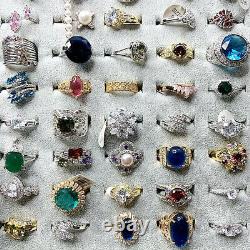 100Pcs Wholesale Colorful Crystal Mixed Rings Bulk Finger Band Ring Jewelry Lot