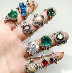 100Pcs Wholesale Colorful Crystal Mixed Rings Bulk Finger Band Ring Jewelry Lot