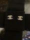100% Auth Chanel Cc Classic Stud Earrings Crystal & Goldtone