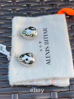 100% Authentic Alexis Bittar Silver Crumpled Metal Stone Studded Earrings $225