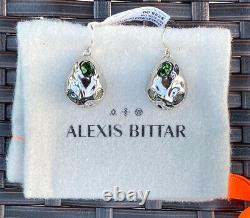 100% Authentic Alexis Bittar Silver Crumpled Metal Stone Studded Earrings $225