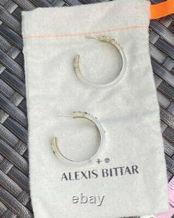 100% Authentic Alexis Bittar Vintage Silver Lucite Crystal Dusted Hoop Earrings