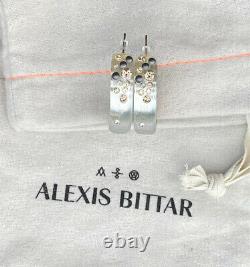 100% Authentic Alexis Bittar Vintage Silver Lucite Crystal Dusted Hoop Earrings