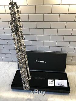 100% Authentic CHANEL Classic 3 strand CC Extra Long Pearl Silver Necklace