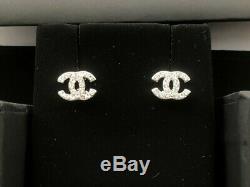 100% Authentic Chanel Silver-Tone CC Crystal Rhinestone Studs Earrings Mini