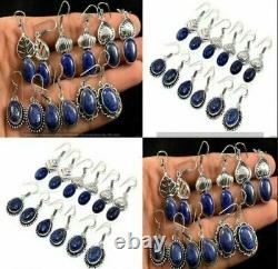 100% Natural Blue Lapis Lazuli. 925 Silver Plated Fashion Jewelry Earring Lot