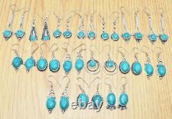100% Natural Blue Turquoise. 925 Silver Plated Fashion Jewelry Earring Lot