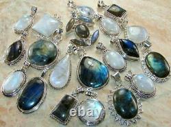 100% Natural Moonstone-Labradorite 925 Silver Plated Fashion Jewelry Pendant Lot