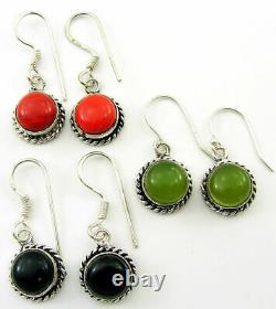 100% Natural Multi-mixed Stone. 925 Silver Plated Fashion Jewelry Earring Lot