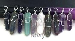 100 PCs. Lot Mix Stone Pencil Wire Wrapping Lot Silver Plated Pendants Jewelry