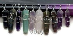 100 PCs. Lot Mix Stone Pencil Wire Wrapping Lot Silver Plated Pendants Jewelry
