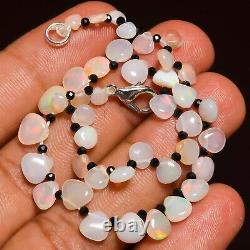 100cts Natural Black Ethiopian Opal Teardrop Faceted Beads Necklace 16-17