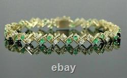 10 Ct Round Cut Lab Created Green Emerald Tennis Bracelet 14k Yellow Gold Finish