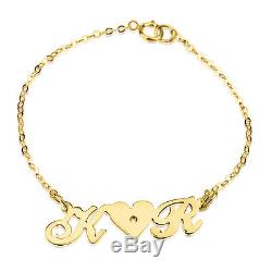 10k Solid Yellow Gold Beautiful Personalized Bracelet Two Initials and a Heart