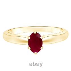 10k Yellow Gold Tapered Shank Oval Solitaire Ruby Synthetic Women Ring