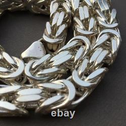 10mm Mens King Square Byzantine Chain Necklace 925 Sterling Silver 333GR 24 Inch