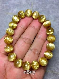 10mm Natural Gold Rutilated Quartz Titanium Crystal Round Beads Bracelet AAAA