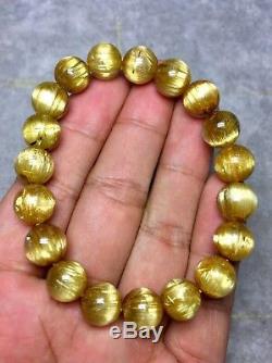 10mm Natural Gold Rutilated Quartz Titanium Crystal Round Beads Bracelet AAAA
