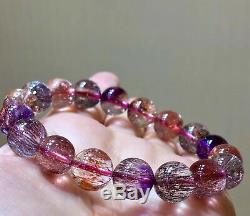 11mm Natural Brazil Super Seven 7 Melody Amethyst Crystal Round Beads Bracelet