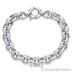 11mm Thick Flat Rolo Cable Link Italy 925 Sterling Silver Rhodium Chain Bracelet