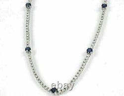 12Ct Round Cut Simulated Blue Sapphire Tennis Necklace 16 In Sterling Silver
