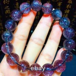 12.3mm Natural Fireworks Blue Super 7 Seven lepidocrocite Quartz Beads Bracelet