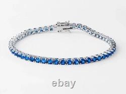 12 Ct Lab-Created Sapphire Women's Tennis Bracelet 14K White Gold Plated Silver