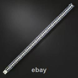 13Ct Round Cut Simulated Sapphire 925 Silver White Gold Plated Three RowBracelet