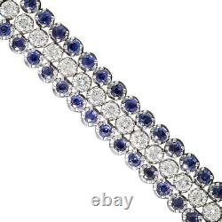 13Ct Round Cut Simulated Sapphire 925 Silver White Gold Plated Three RowBracelet