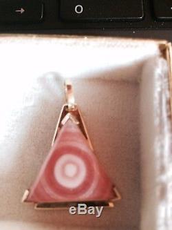 14KY Gold Triangular Bullseye Rhodochrosite Pendant Rare Beautiful