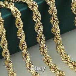 14K Real Solid Yellow Gold 2mm-6mm Rope Chain Pendant Necklace 16-26