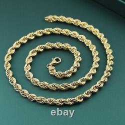 14K Real Solid Yellow Gold 2mm-6mm Rope Chain Pendant Necklace 16-26