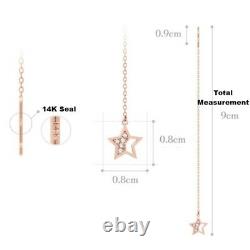 14K Solid Rose Gold Twinkle Star Long Threader Drop Dangle a Pair Earrings TPD