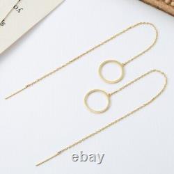 14K Solid Yellow Gold Circle Drop Dangle Threader Long Pop a Pair of Earring TPD
