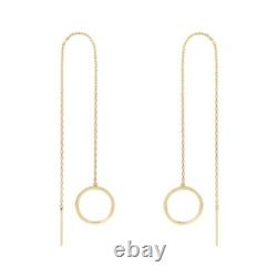 14K Solid Yellow Gold Circle Drop Dangle Threader Long Pop a Pair of Earring TPD