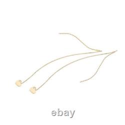 14K Solid Yellow Gold Lovely Heart Threader Long Drop Dangle a Pair Earrings TPD