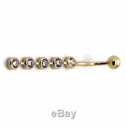 14K Solid Yellow Gold Navel Belly Ring Beautiful Dangling Five 4mm CZ