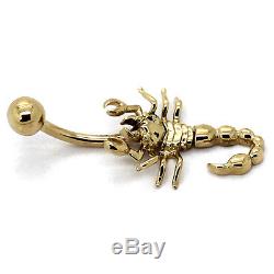 14K Solid Yellow Gold Navel Belly Ring Beautiful Scorpion