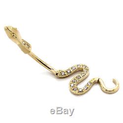 14K Solid Yellow Gold Navel Belly Ring Beautiful Snake/Serpent with 15 CZ