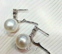 14K White Gold Finish 3.00 Ct Round Simulated White Pearl Drop/Dangle Earrings