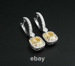 14K White Gold Fn 3.00Ct Lab Created Yellow Diamond Halo Drop & Dangle Earrings