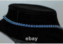 14K White Gold Plated Silver 25Ct Simulated Blue Sapphire 16 Tennis Necklace