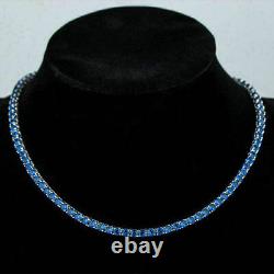 14K White Gold Plated Silver 25Ct Simulated Blue Sapphire 16 Tennis Necklace