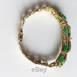 14K Yellow Gold Bracelet, Beautiful Jade Carved Frog Bracelet B36